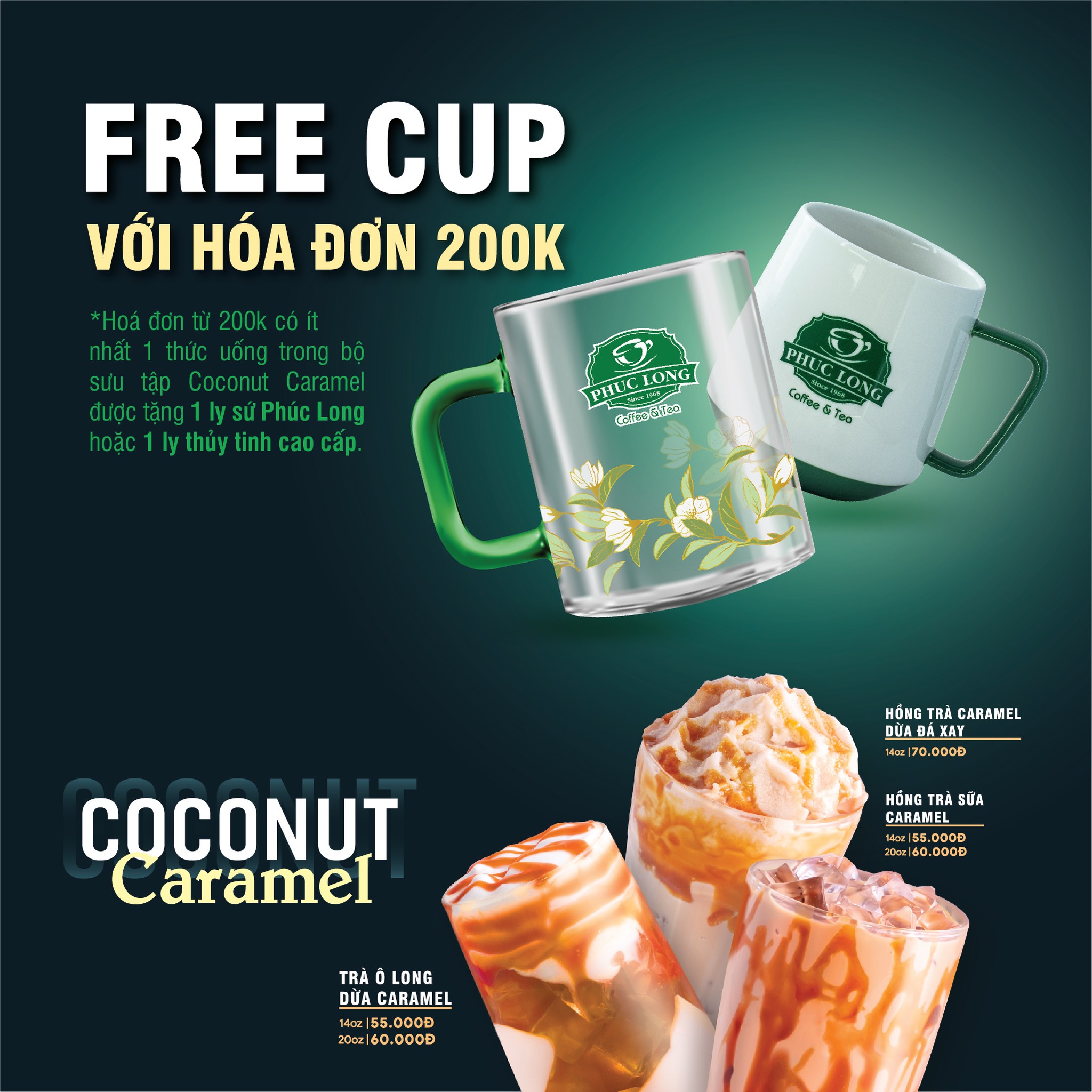  Thưởng thức “Coconut Caramel” – Rinh ngay Ly thủy tinh/ Ly sứ Phúc Long