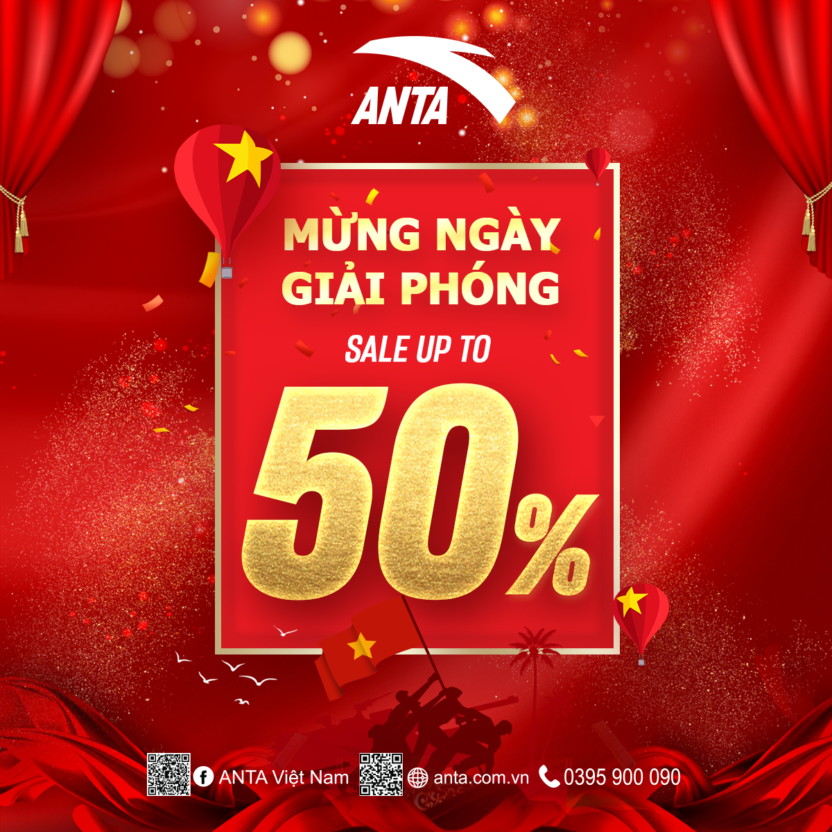 ANTA- MỪNG ĐẠI LỄ GIẢI PHÓNG, ANTA SALE CỰC NÓNG – TỚI 50%++