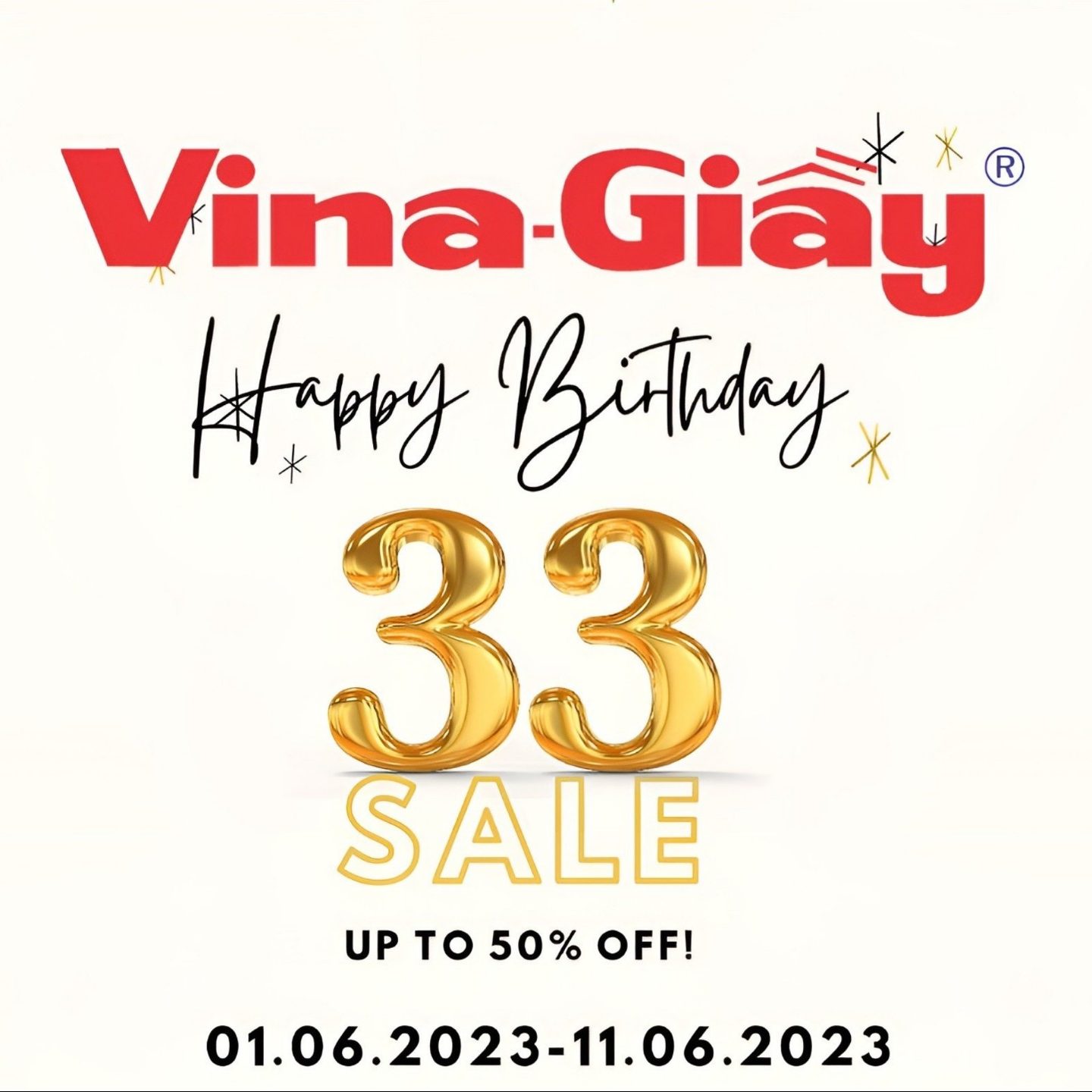 VINA GIẦY – GIẢM GIÁ ĐẾN 50% MỪNG VINA-GIẦY TRÒN 33 TUỔI