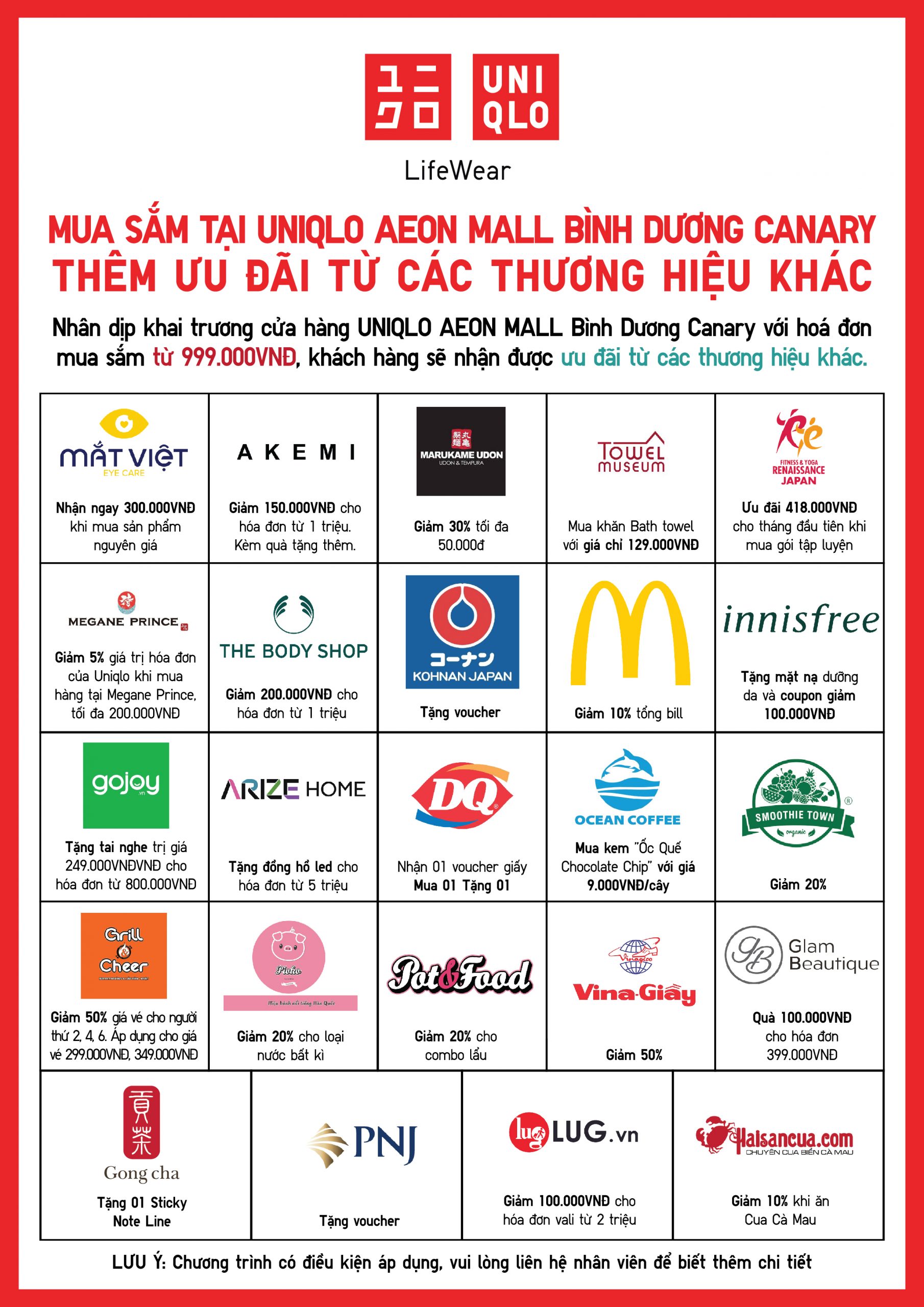 UNIQLO – MỪNG KHAI TRƯƠNG UNIQLO AEON MALL BÌNH DƯƠNG CANARY