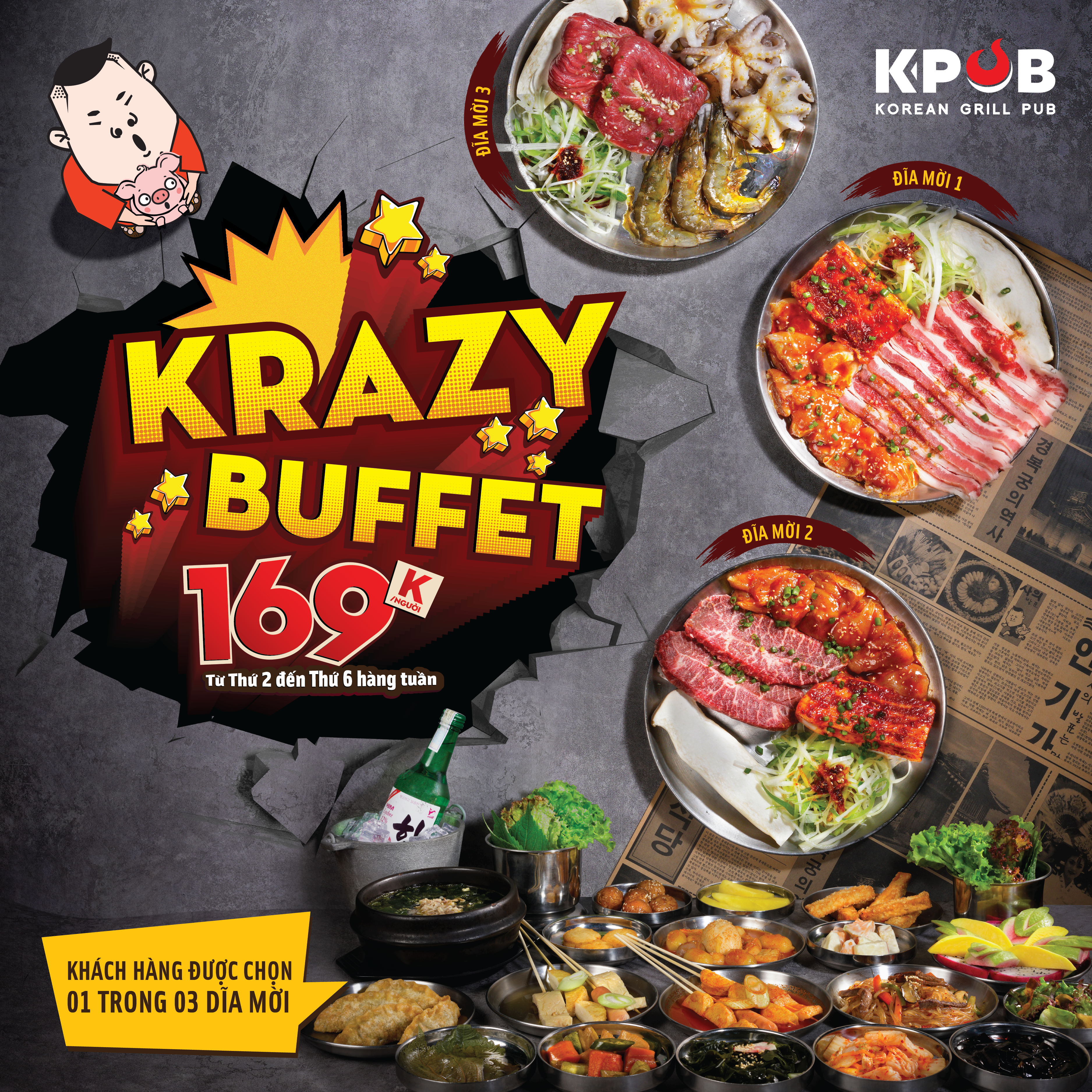 K-PUB – KRAZY BUFFET ĂN PHỦ PHÊ CHỈ 169K