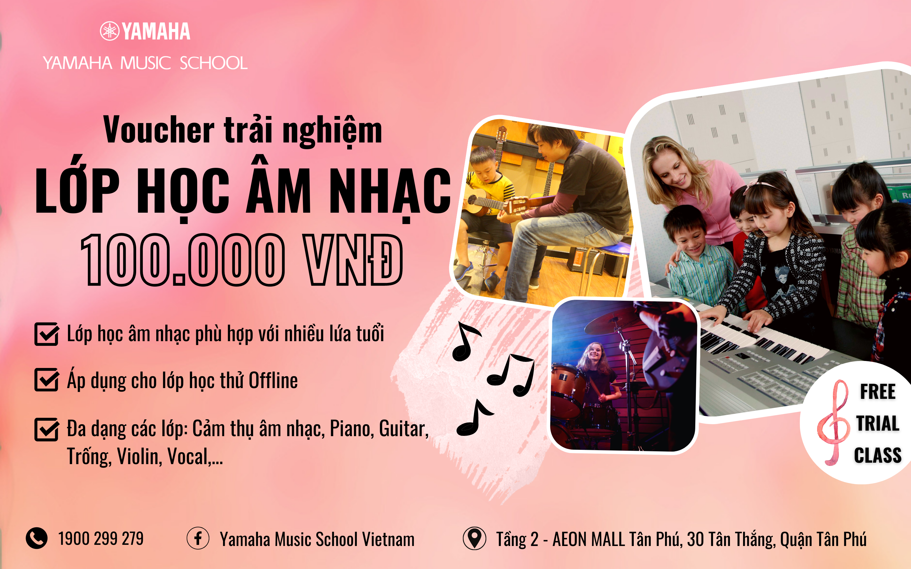 TRƯỜNG ÂM NHẠC YAMAHA | VOUCHER HỌC THỬ MIỄN PHÍ TRỊ GIÁ 100.000 VN