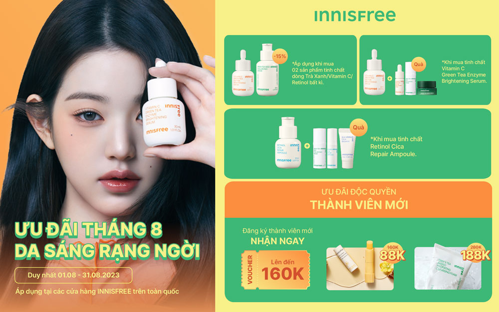 Ưu đãi tháng 8 – Da sáng rạng ngời cùng INNISFREE