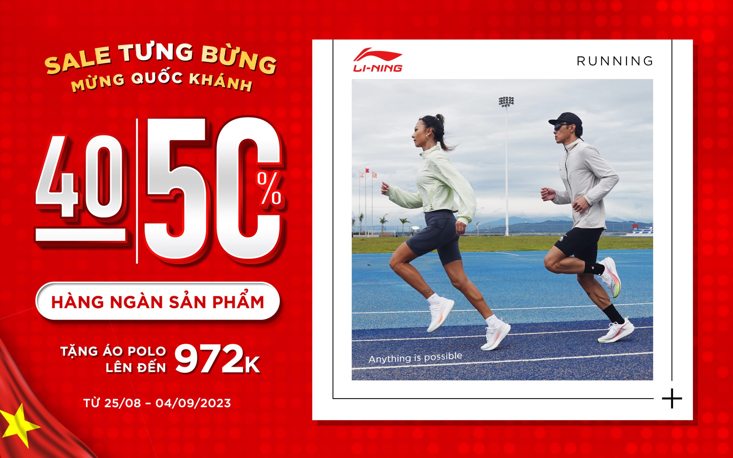 SALE TƯNG BỪNG – MỪNG QUỐC KHÁNH 2/9 – LI-NING ƯU ĐÃI CHẤN ĐỘNG