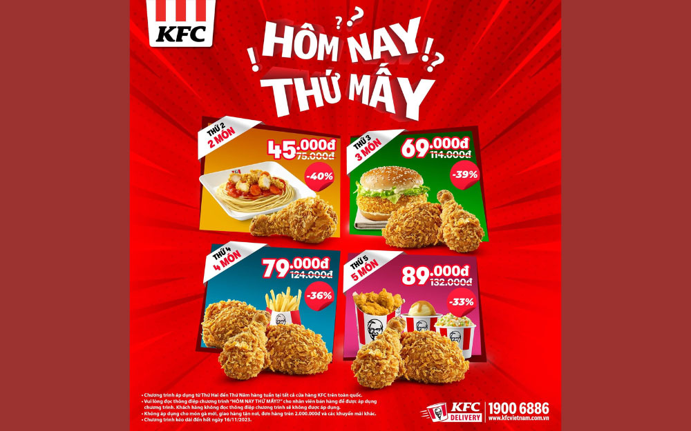 Món ngon mỗi ngày từ Thứ Hai đến Thứ Năm cùng KFC
