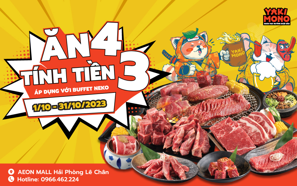 YAKIMONO | VOUCHER ĂN 4 TẶNG 1 BUFFET NEKO