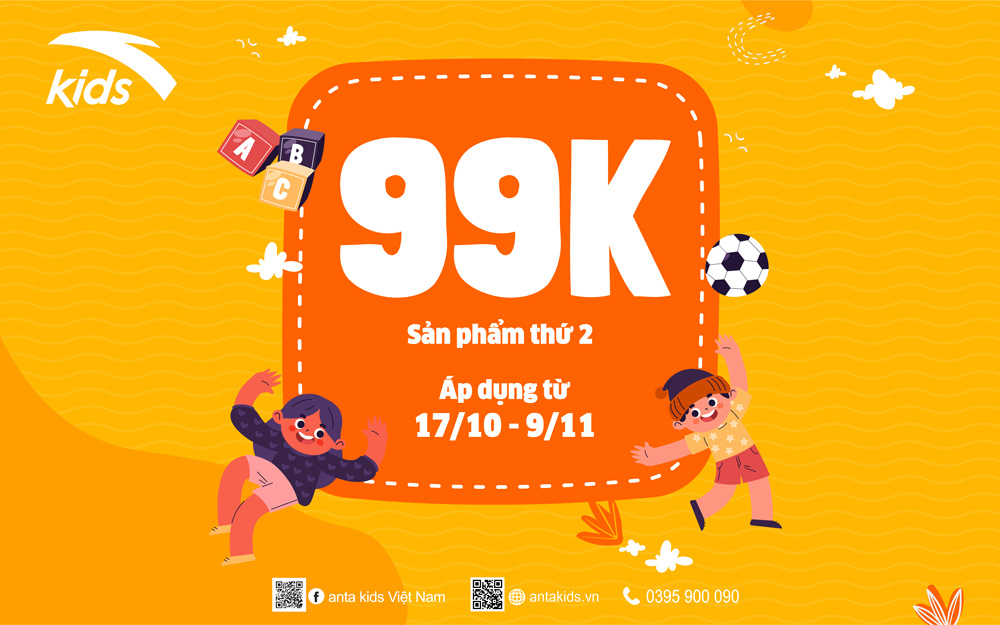 Mua sản phẩm thứ 2 chỉ 99K – Siêu Deal giảm sốc tới 30% tại Anta Kids