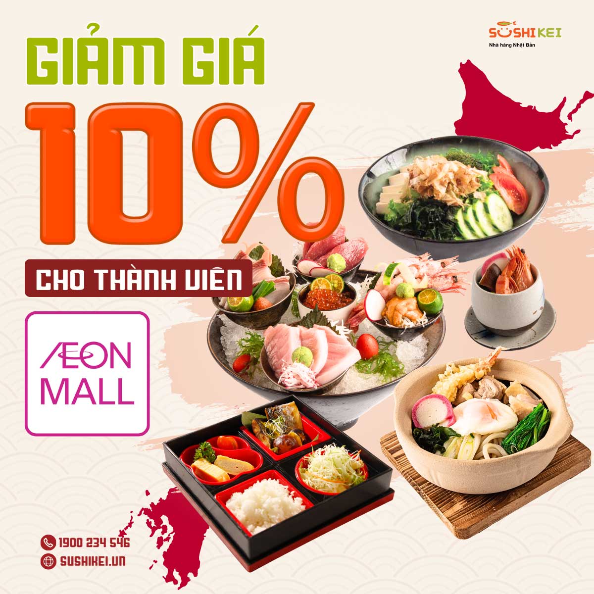 Thành viên Aeon Mall – Thưởng thức món Nhật, hưởng ưu đãi 10% cùng Sushi Kei