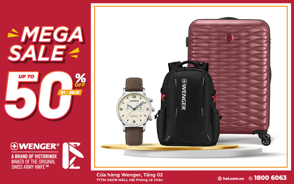 ⚡ MEGA SALES – Wenger tung ưu đãi đến 30%-50% nhiều bộ sưu tập Vali, Balo, Đồng hồ Thụy Sĩ tại cửa hàng