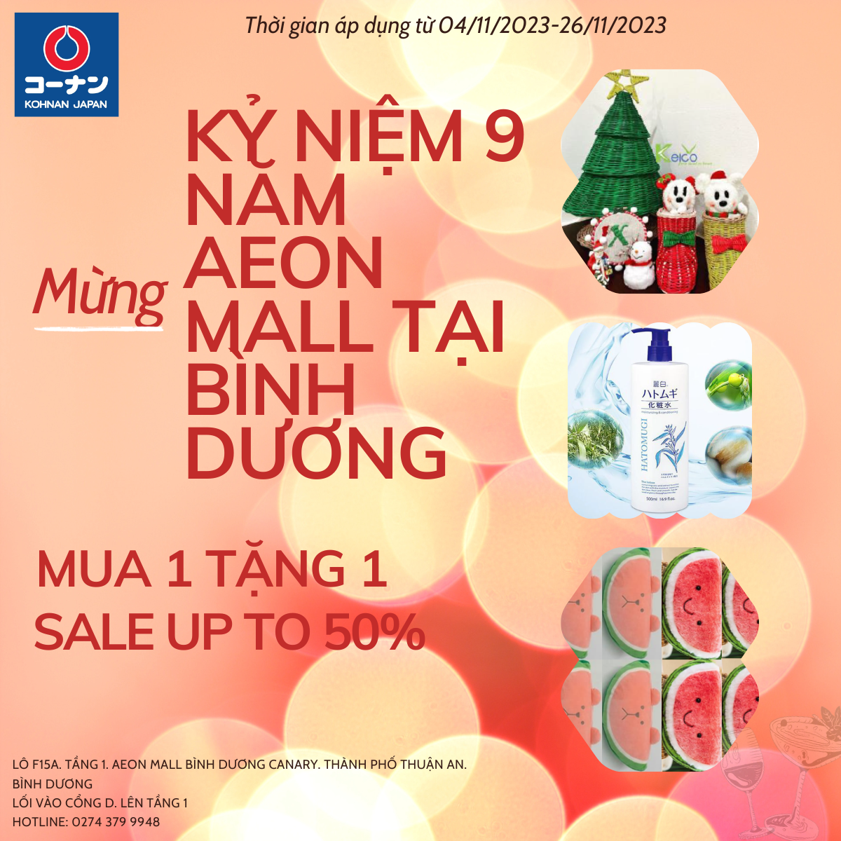 KOHNAN – MỪNG SINH NHẬT AEONMALL BÌNH DƯƠNG 9 TUỔI KHUYẾN MÃI ĐẾN 50%