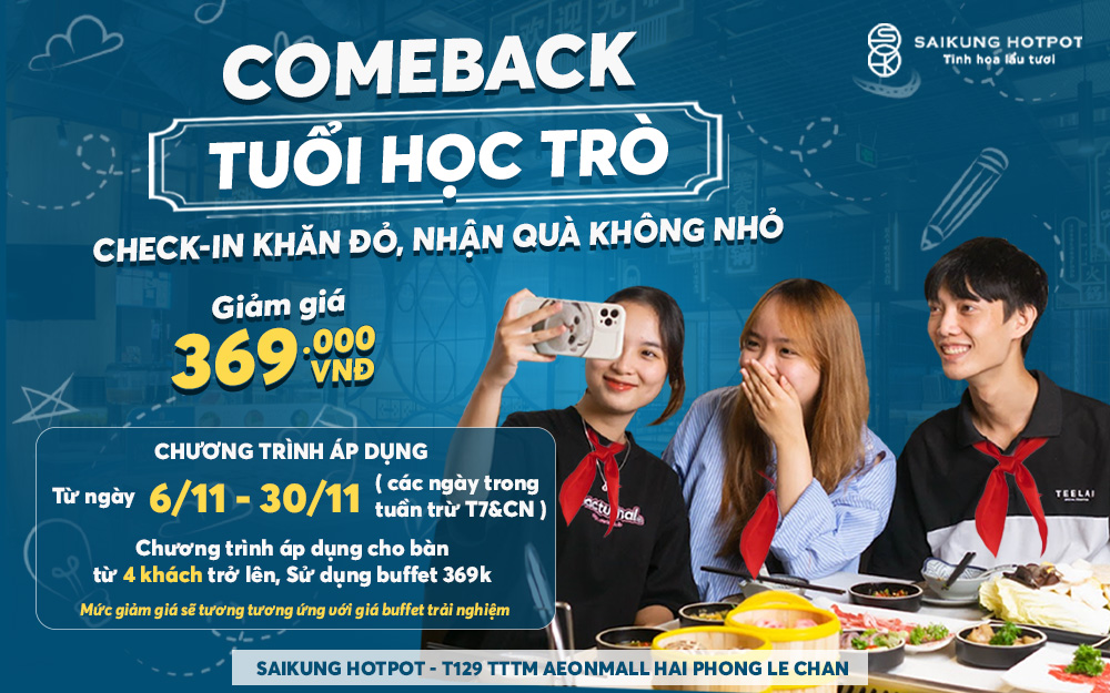 Check in mặc tạp dề trắng + Khăn đỏ nhận ưu đãi lên đến 369.000VNĐ