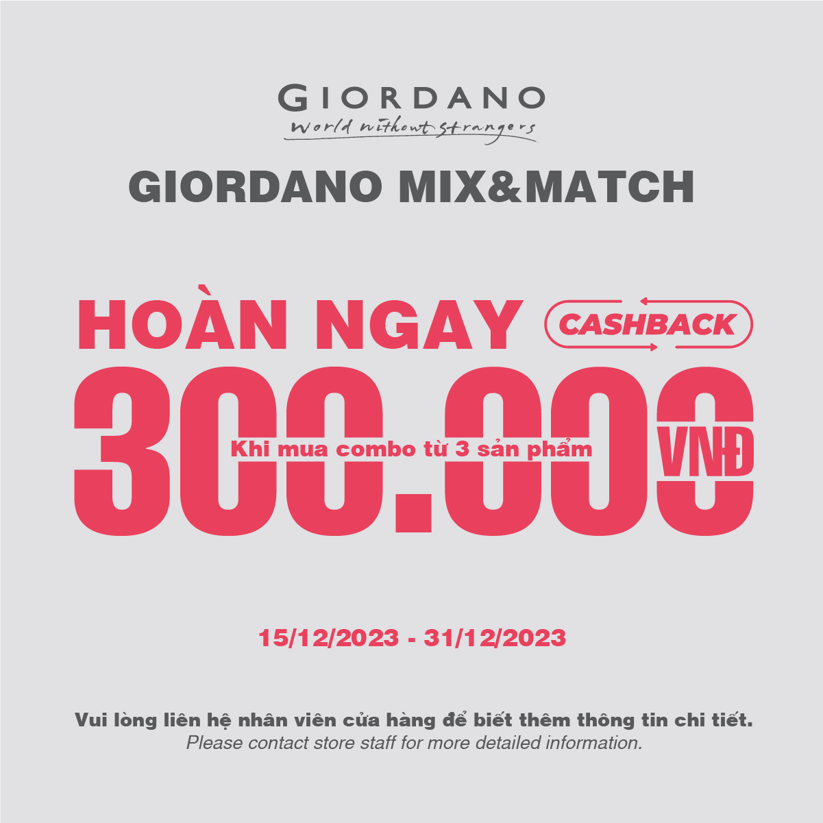 GIORDANO – ƯU ĐÃI HOÀN TIỀN 300K