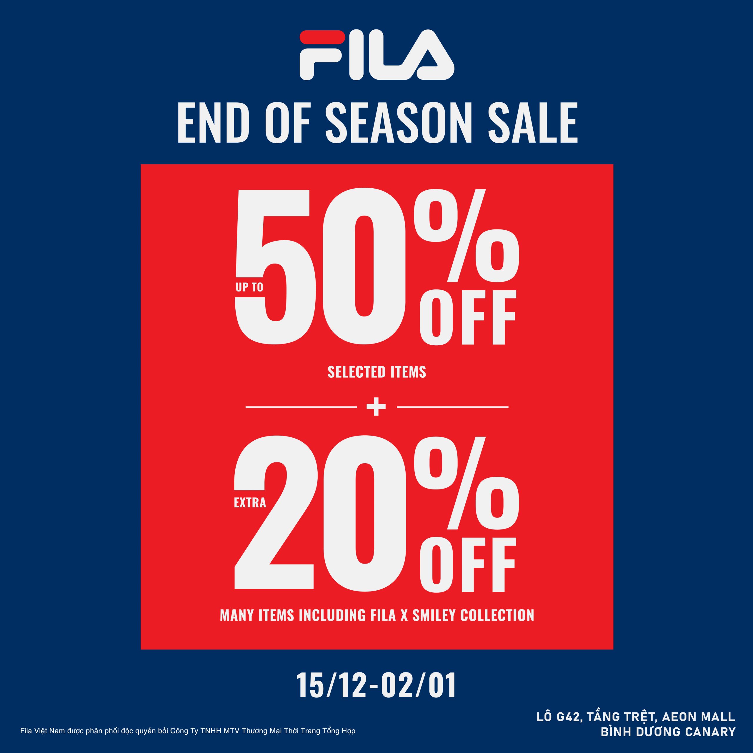 FILA – END OF SEASON SALE – Ưu đãi lên đến 50% và tặng thêm 20% cho nhiều BST mới