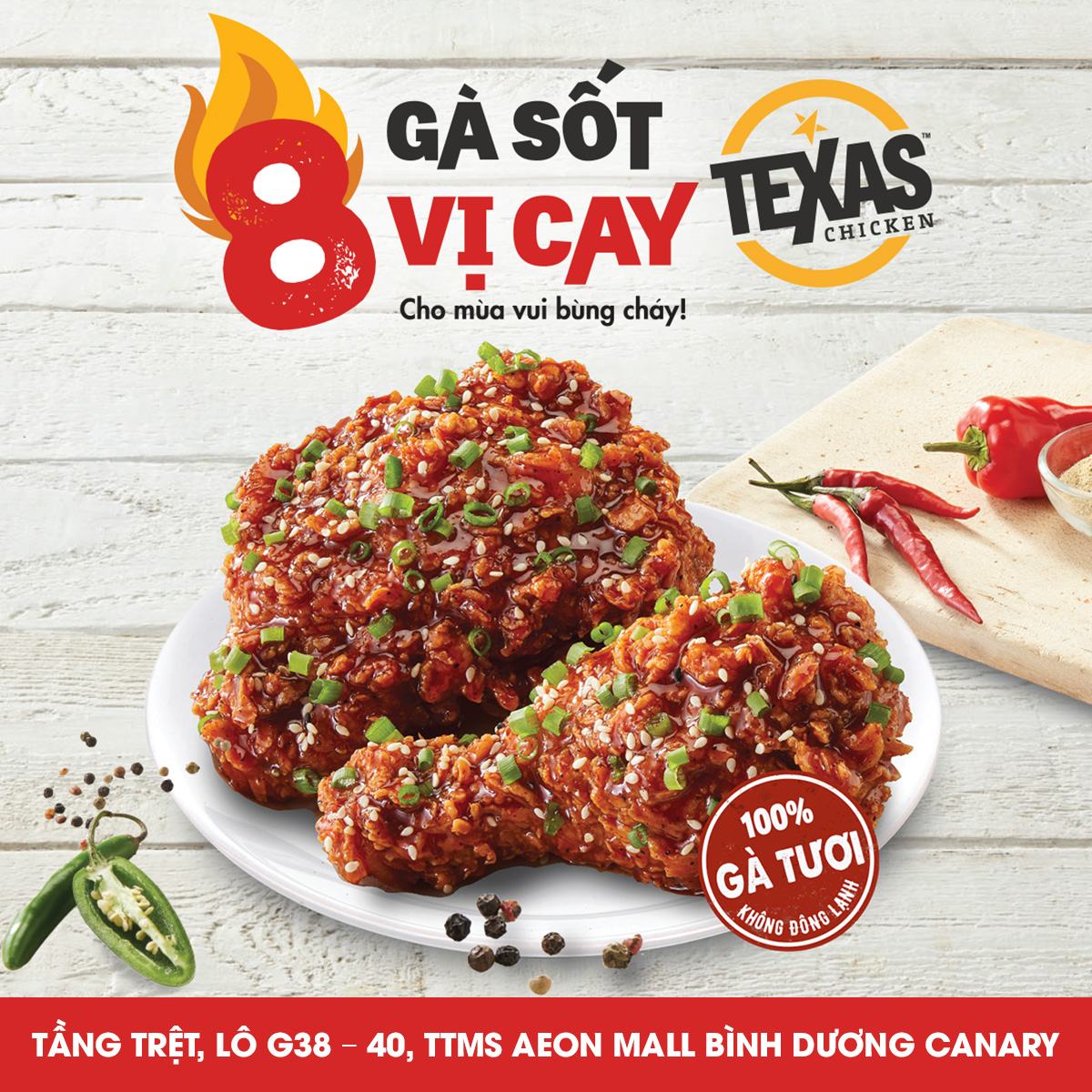 TEXAS CHICKEN – GÀ SỐT 8 VỊ CAY – CHO MÙA VUI BÙNG CHÁY