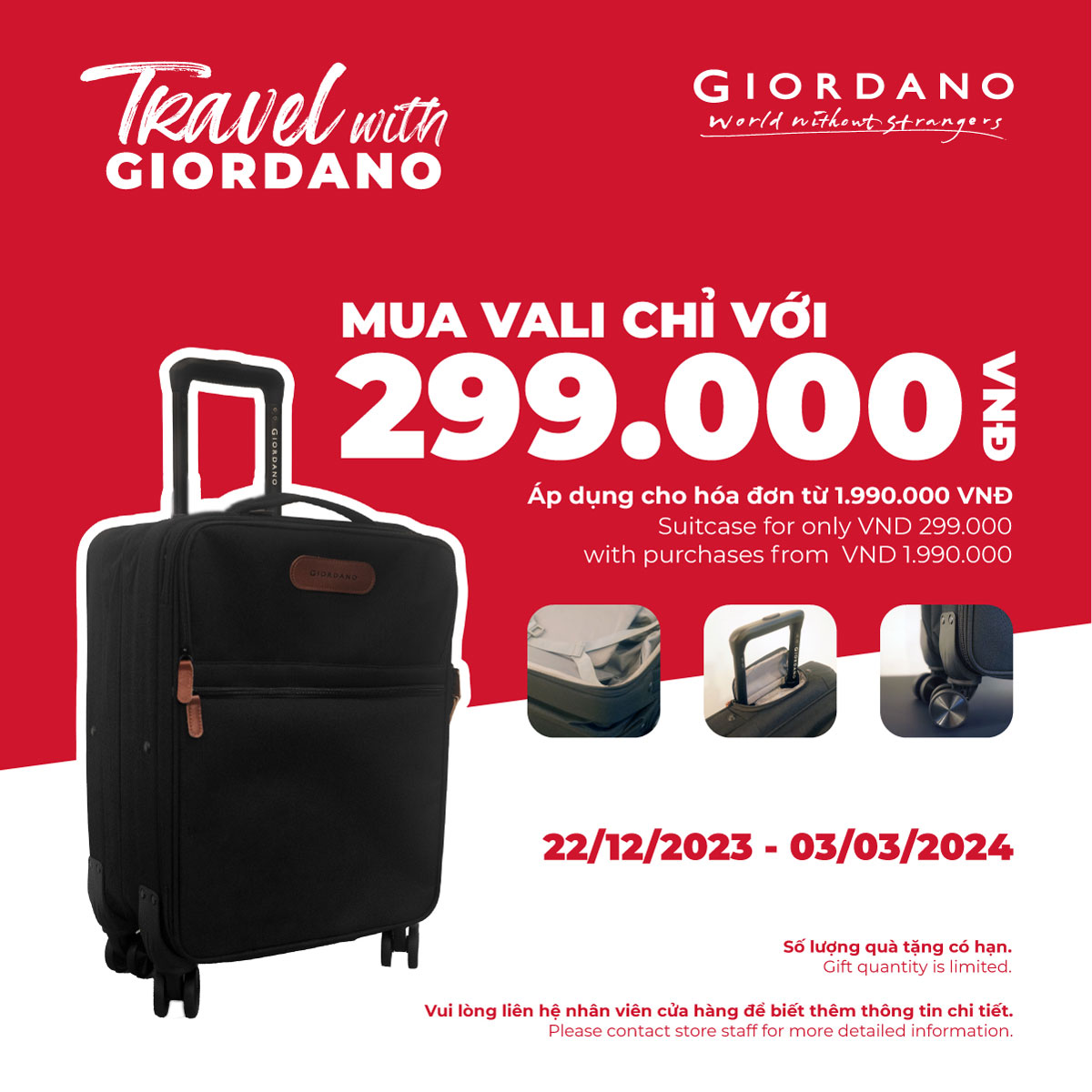 Travel with Giordano – Mua vali chỉ với 299k