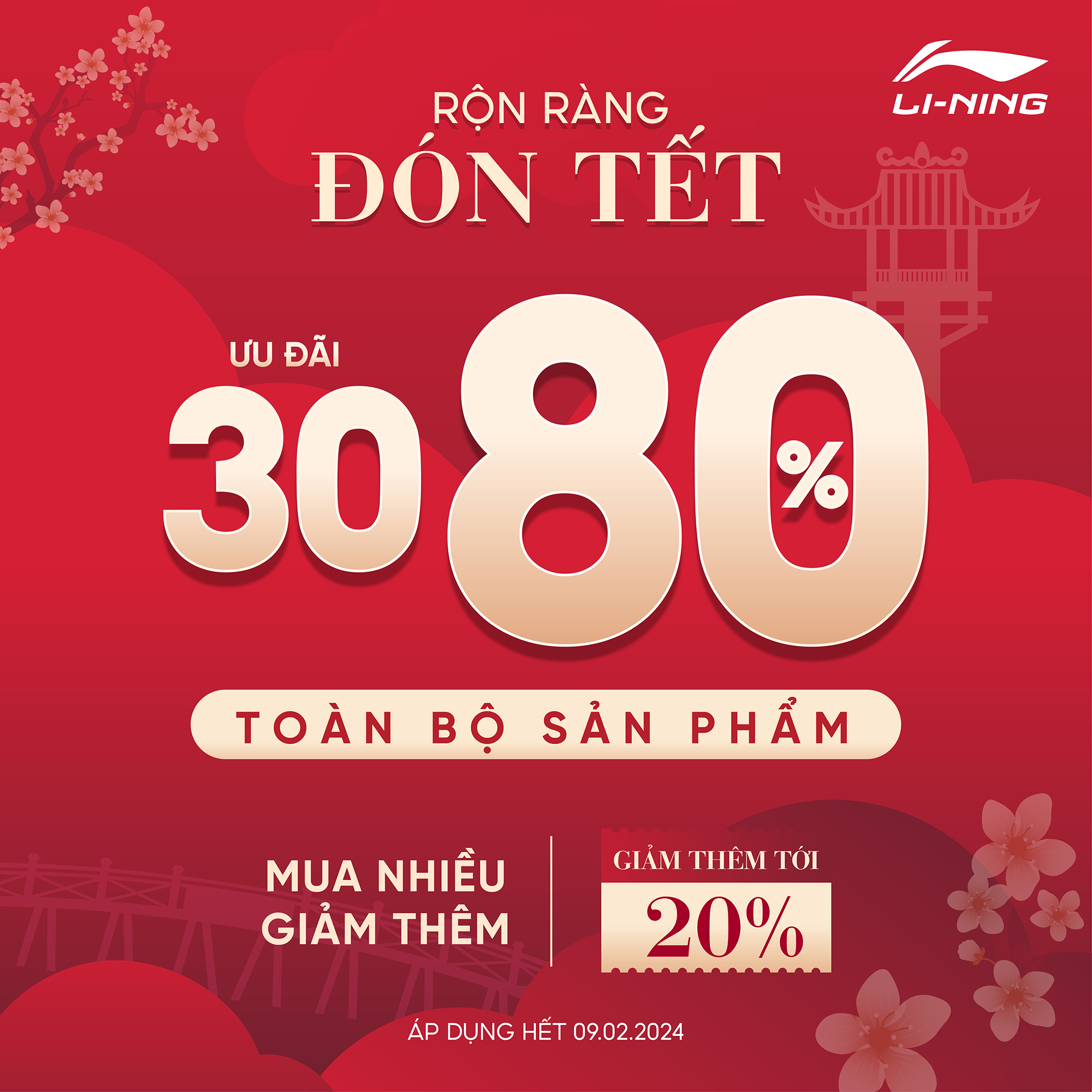 LI-NING – RỘN RÀNG ĐÓN TẾT – LI-NING ƯU ĐÃI 30-80% TOÀN BỘ SẢN PHẨM