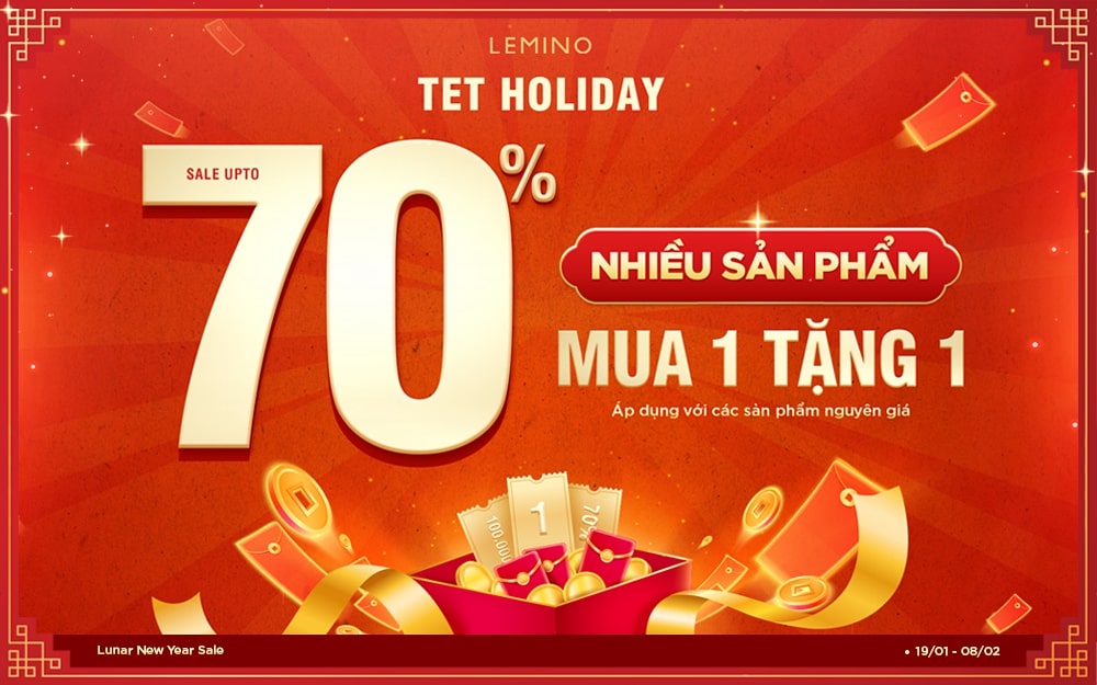 CHƯƠNG TRÌNH TET HOLIDAY SALE UPTO 70% TẠI LEMINO