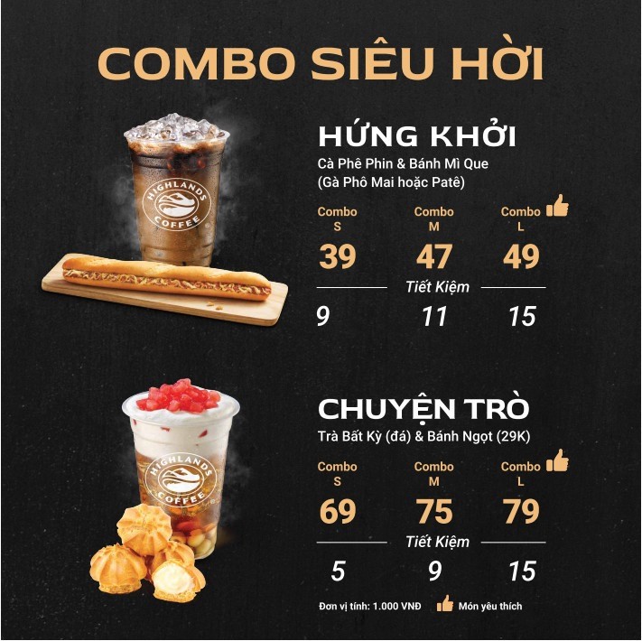 HIGHLANDS COFFEE – COMBO HÀNG NGÀY SIÊU HỜI, TIẾT KIỆM ĐẾN 16K!