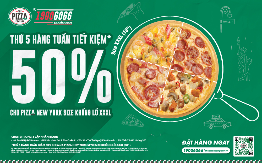 DEAL BỰ THỨ 5    GIẢM 50% PIZZA NEW YORK