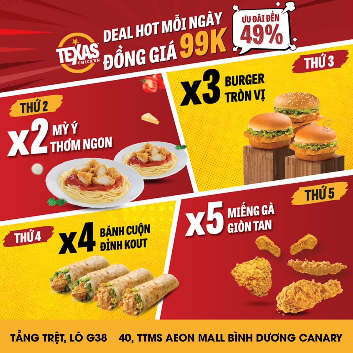 TEXAS CHICKEN – DEAL HOT MỖI NGÀY – ĐỒNG GIÁ 99K