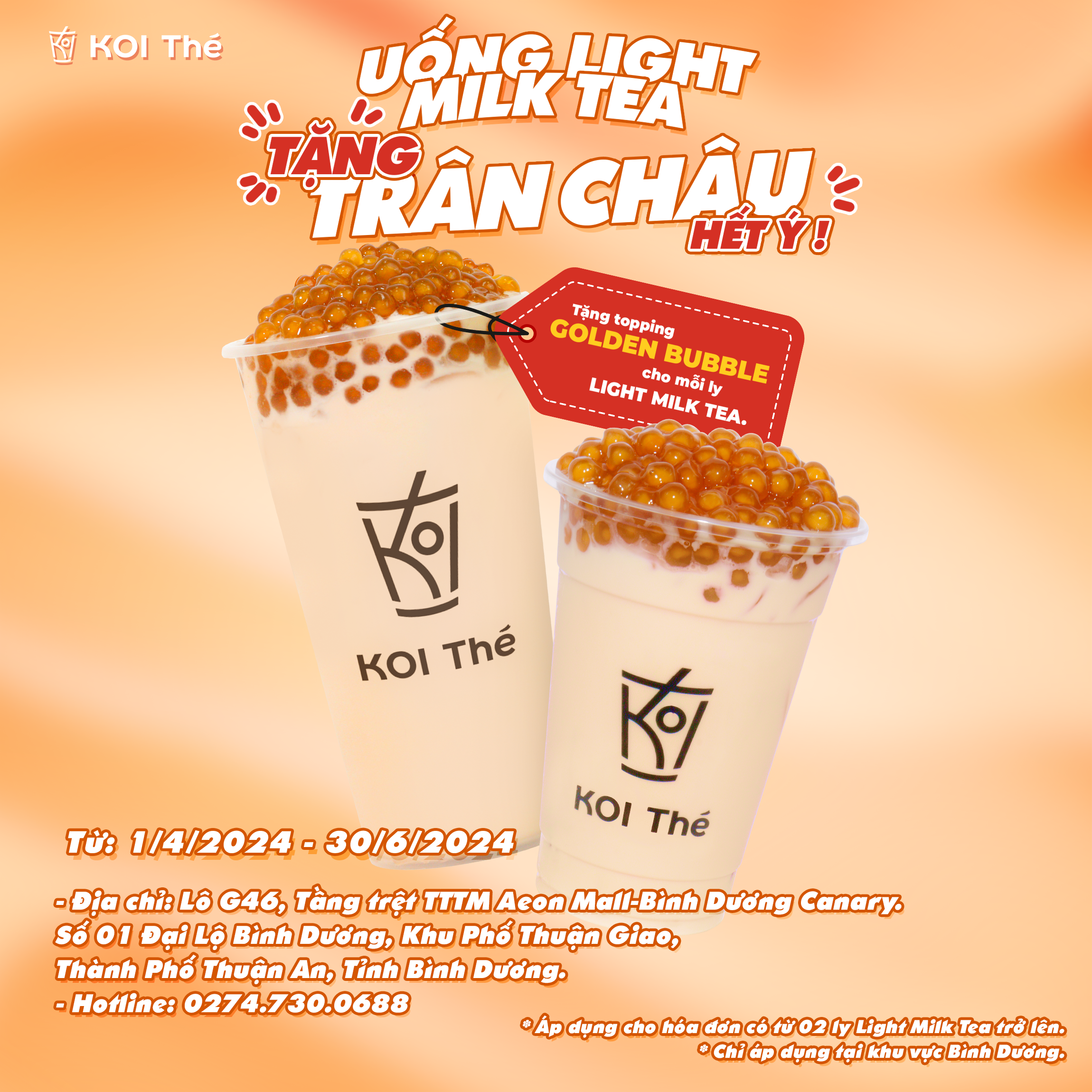 KOI THÉ – UỐNG LIGHT MILK TEA, TẶNG TRÂN CHÂU HẾT Ý