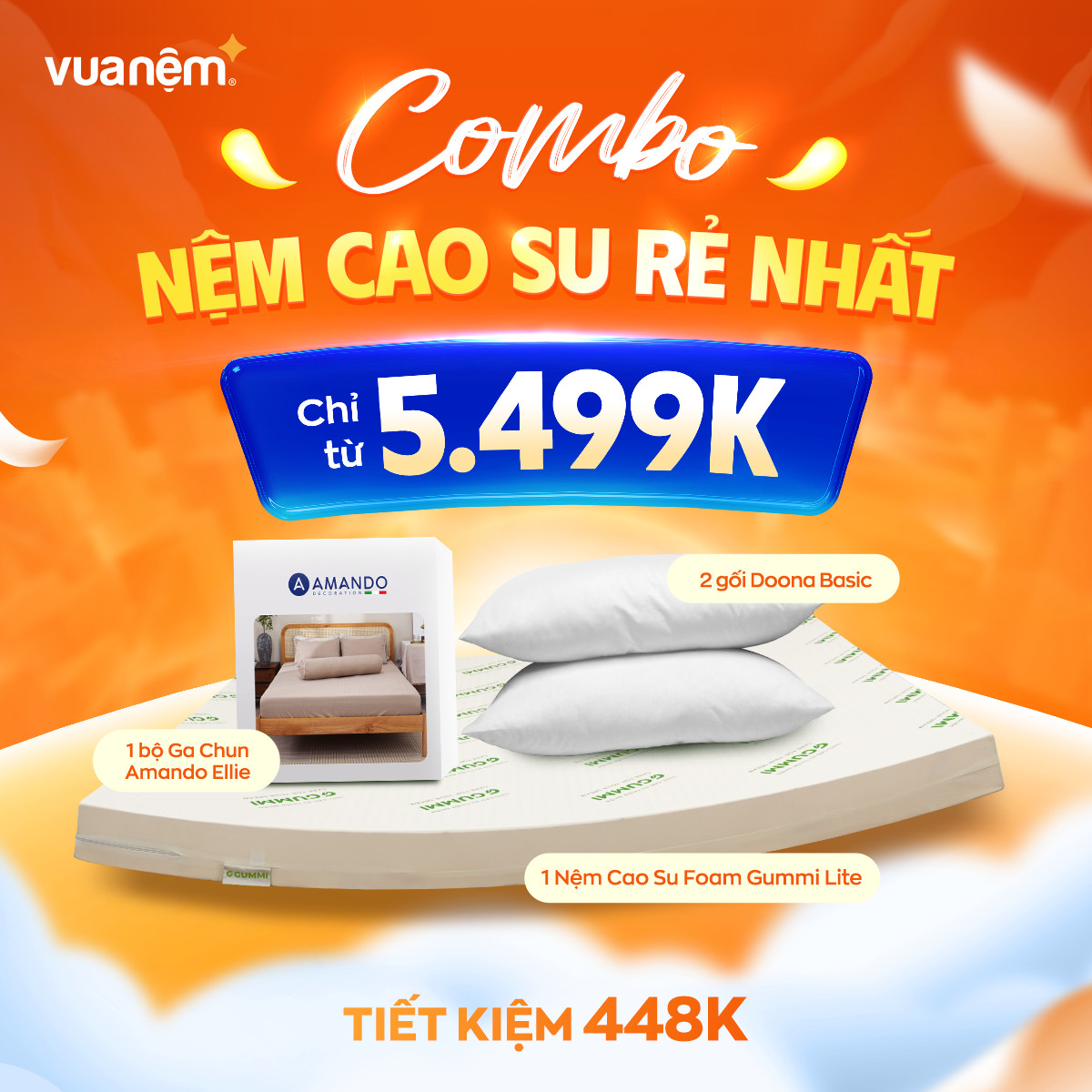 VUA NỆM – RẺ HƠN 448K KHI MUA COMBO NỆM CAO SU THIÊN NHIÊN