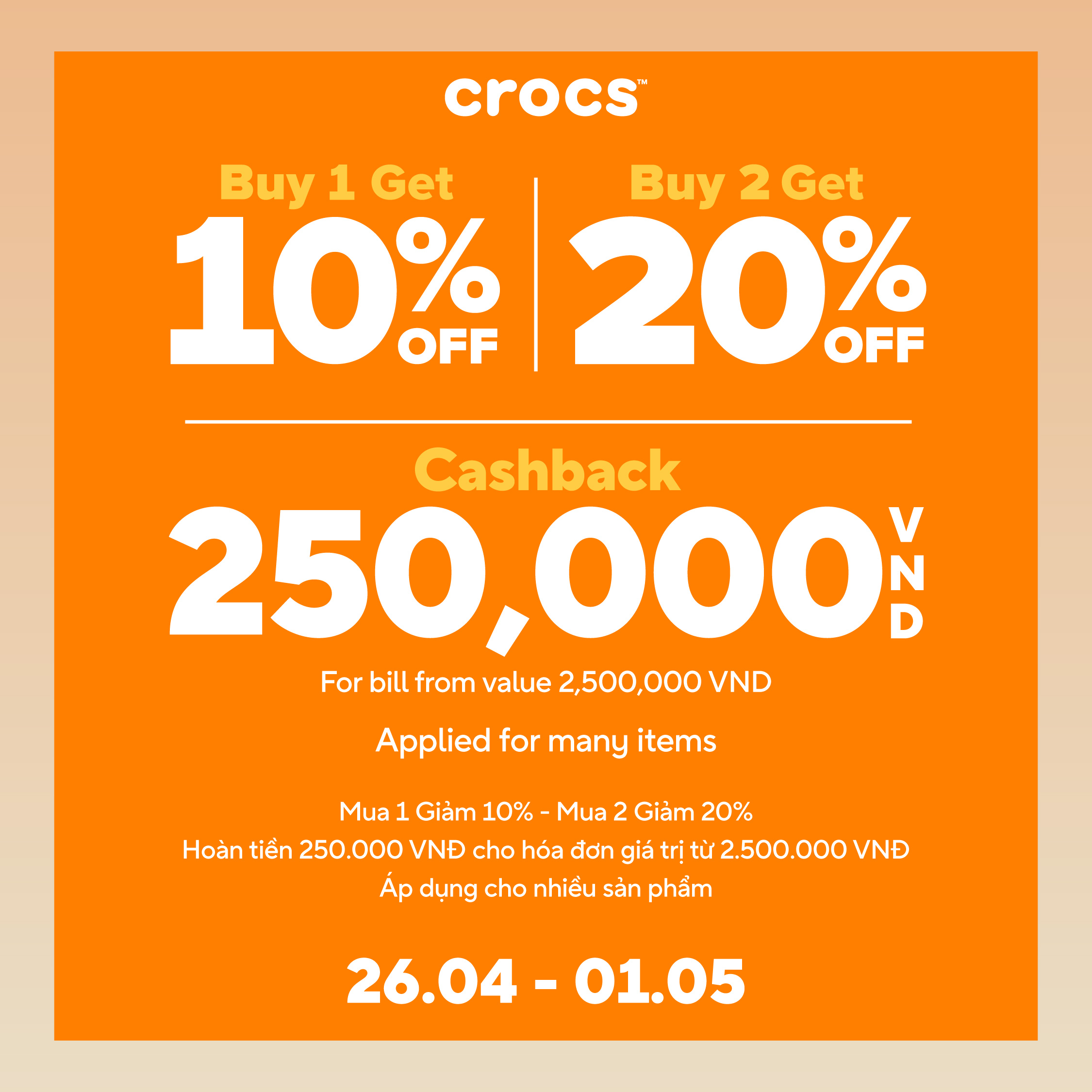 CROCS | ƯU ĐÃI LỄ LỚN😍CROCS GIẢM ĐẾN 20%, HOÀN TIỀN THÊM 250K🌟