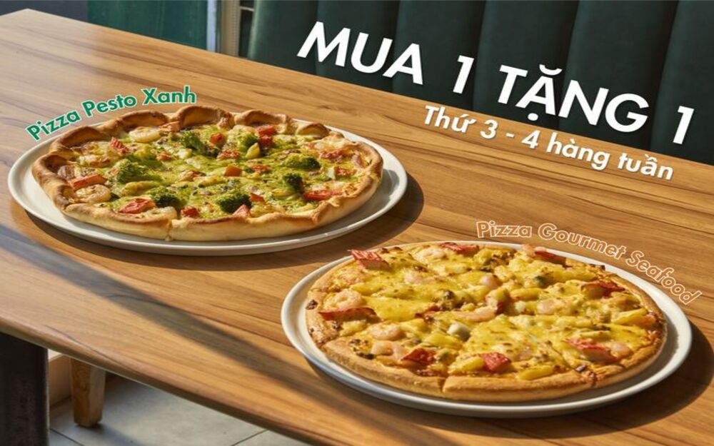 ĂN 1 PIZZA TẶNG 1 PIZZA – Năng lượng đầu tuần bùng nổ cùng deal siêu hời!